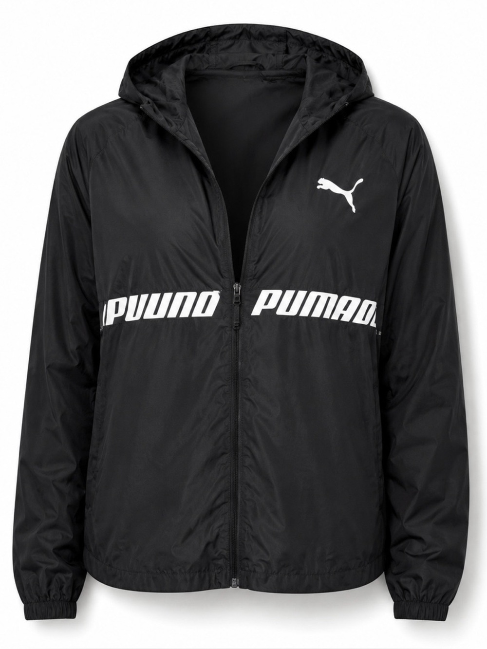 Puma Women’s Black Logo Hooded Windbreaker Jacket Size M